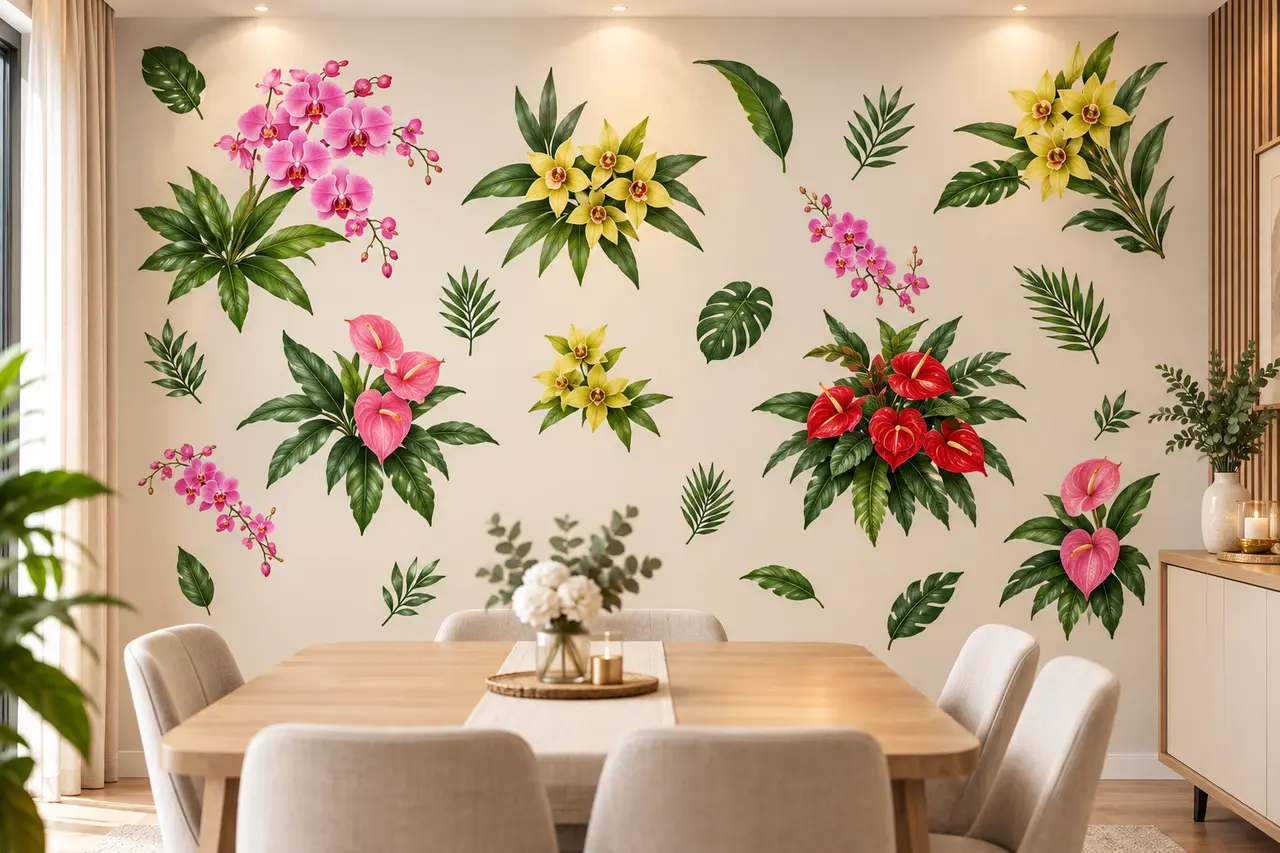 Room idea: 2-in-1 flower stickers on a dining room wall